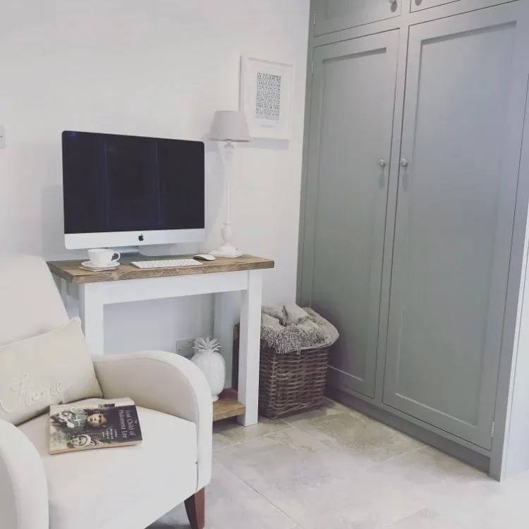 Handmade solid wood console table in a hallway