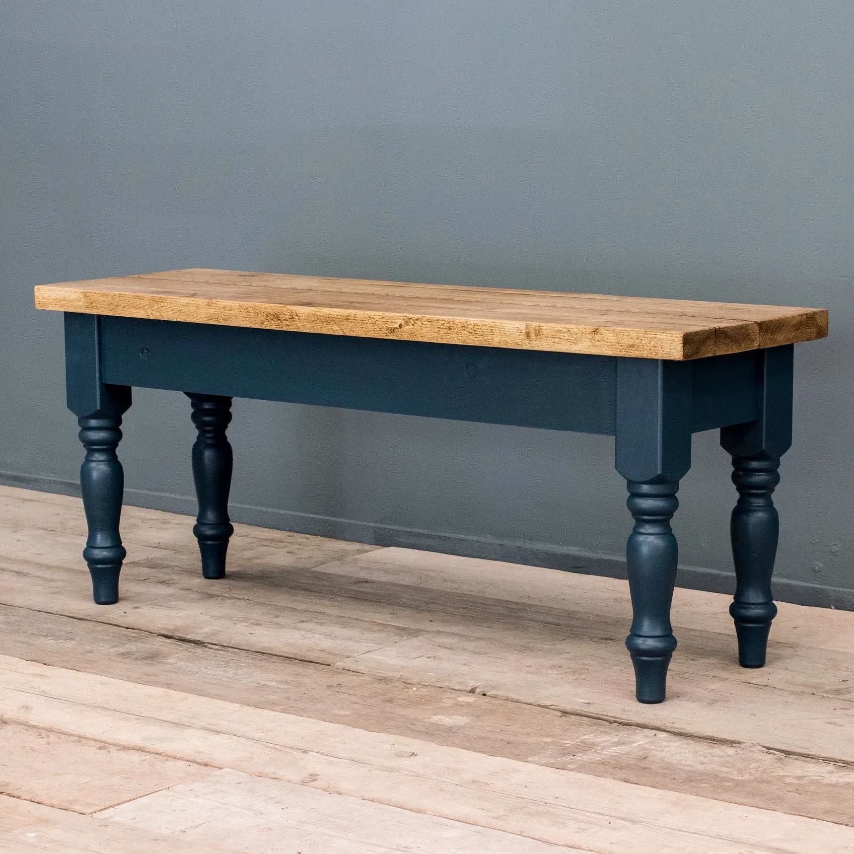 Rustic wooden hall bench with a shelf underneath