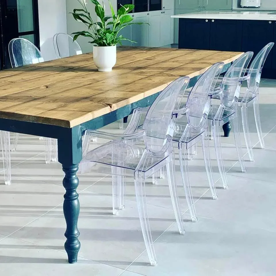 Handmade dining table and bench set in solid wood