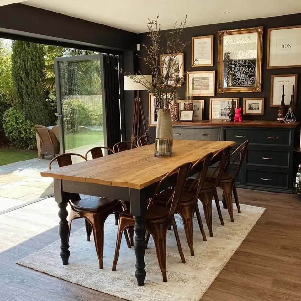 Handmade dining table and bench set in solid wood